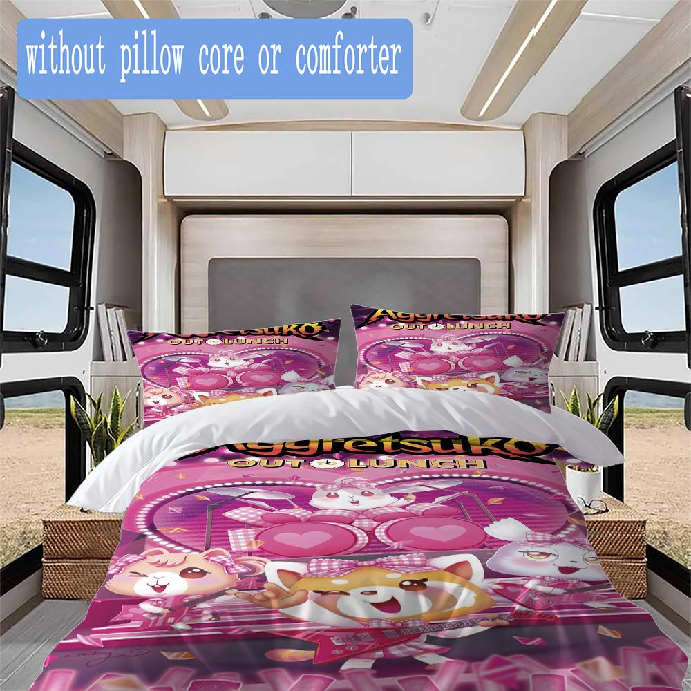 Aggretsuko Pattern Bedding,Quilt Set Quilt Cover Pillowcase Home Birthday Gift (1*duvet cover+2*pillowcase,without core)ASJT261020028