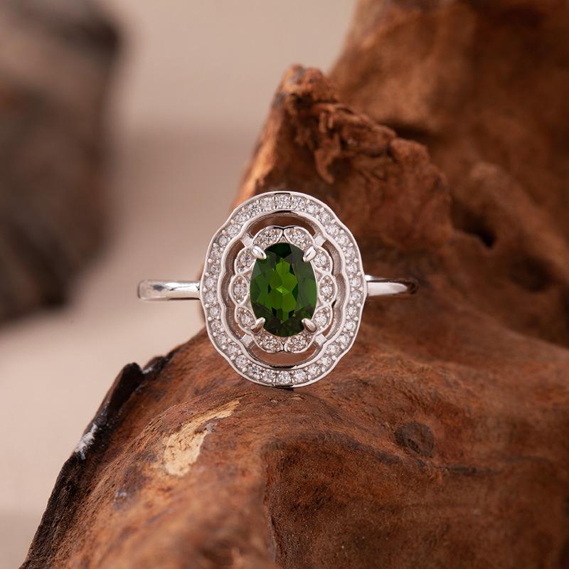 S925 Sterling Silver Colored Treasure Ring Women'S Natural Topaz Sapphire Olivite Diopside Garnet