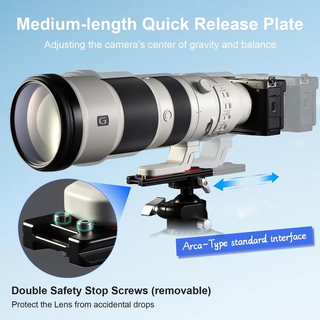 Haoge Tripod Arca Plate 127mm Universal Arca Swiss Quick Release Plate for Tripod Ball Stainless Steel and Strap Holes HQR-127 Head, Hand-Adjustable