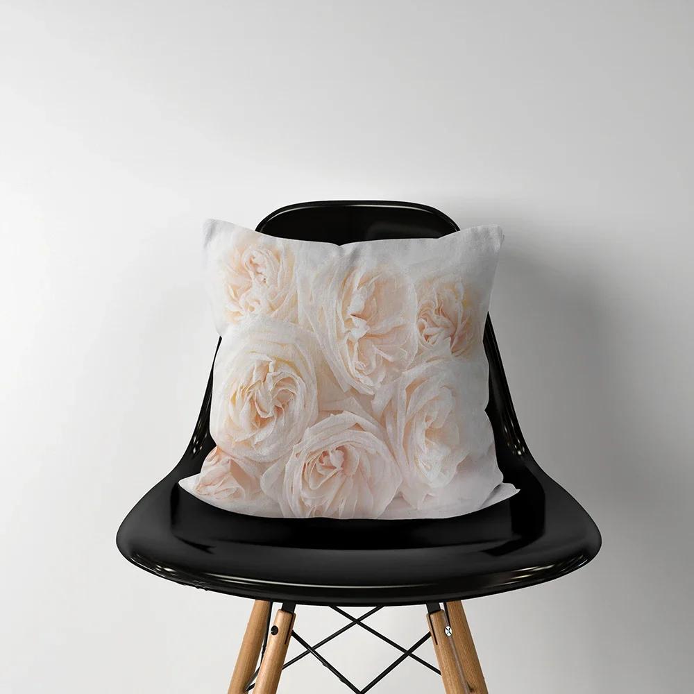 Home Decor Pink Flower Print Cushion Cover Soft Polyester Pillowcase Bedroom Car  Funda De Almohada