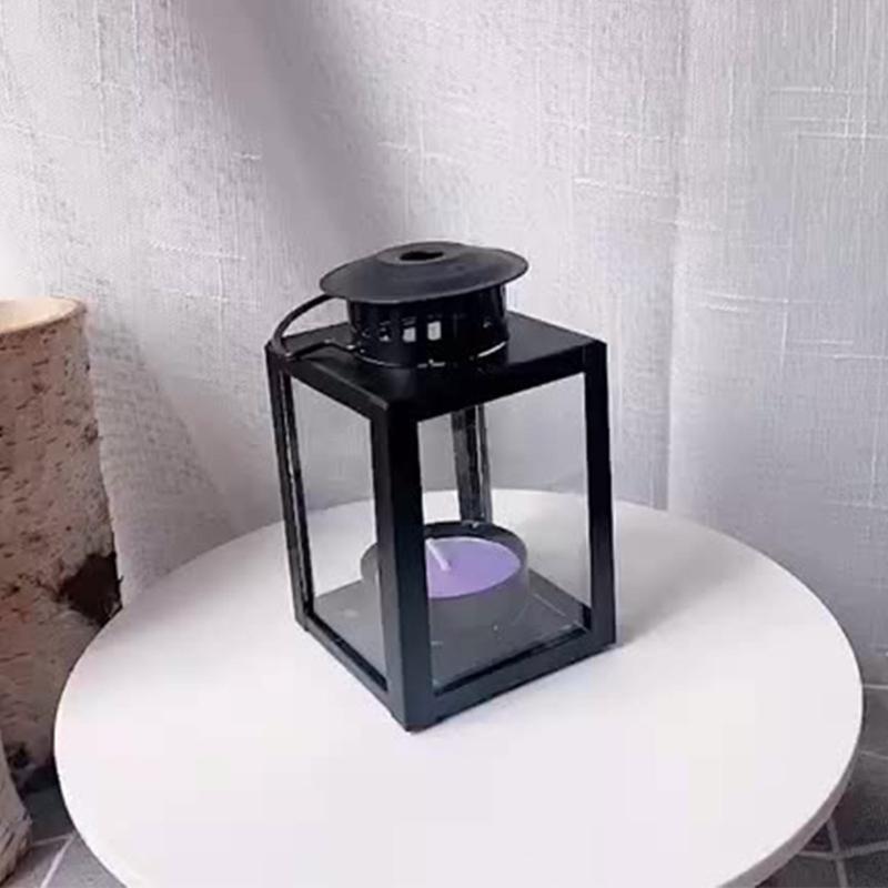 Minimalists Square Metal Candle Holders With Clear Glass Farmhouses Decoration Hanging Lanterns For Tabletop Display