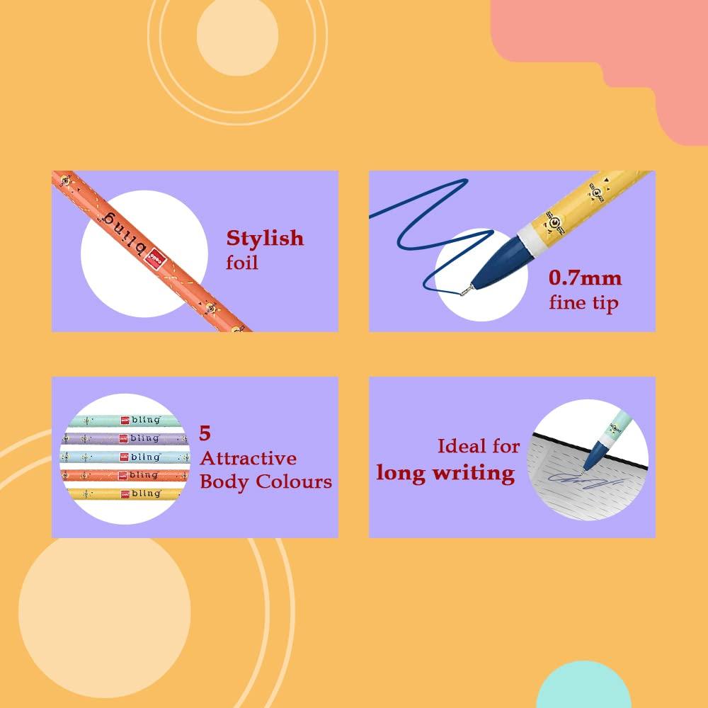 Cello Bling Pastel Ball Pen | Blue Ball Pen | Jar of 25 Units | Best Ball Pens for Smooth Writing | Ball Point Pen Set | Pens for Students