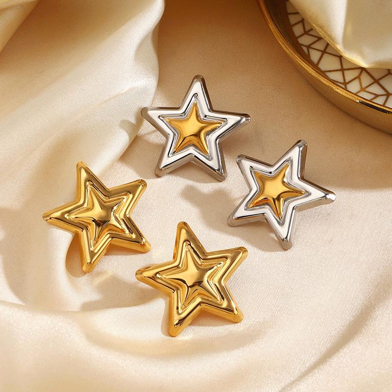 Stainless Steel Delicate Star Shaped Stud Earrings for Women Geometric Metal Smooth Earrings High Quality Waterproof Jewelry