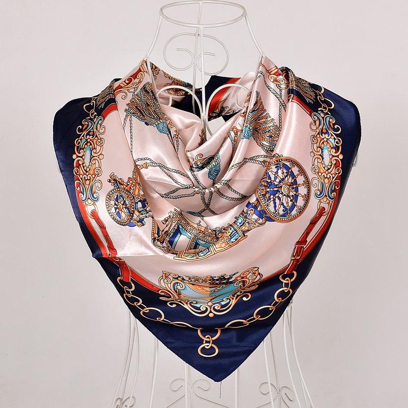 [BYSIFA] China Silk Scarf Shawl For Women  Winter Peony Chain Design Large Square Scarves Wraps Spring Autumn Head Scarves