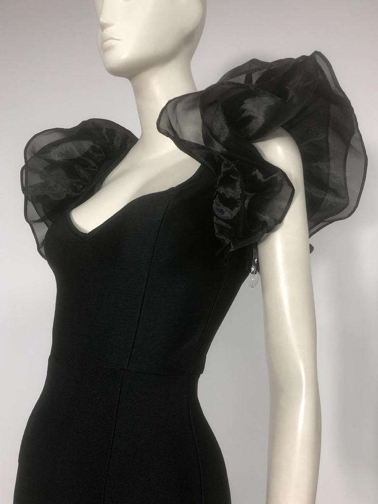 Women's Elegant Mesh Ruffle Sleeve Backless Bodycon Dress