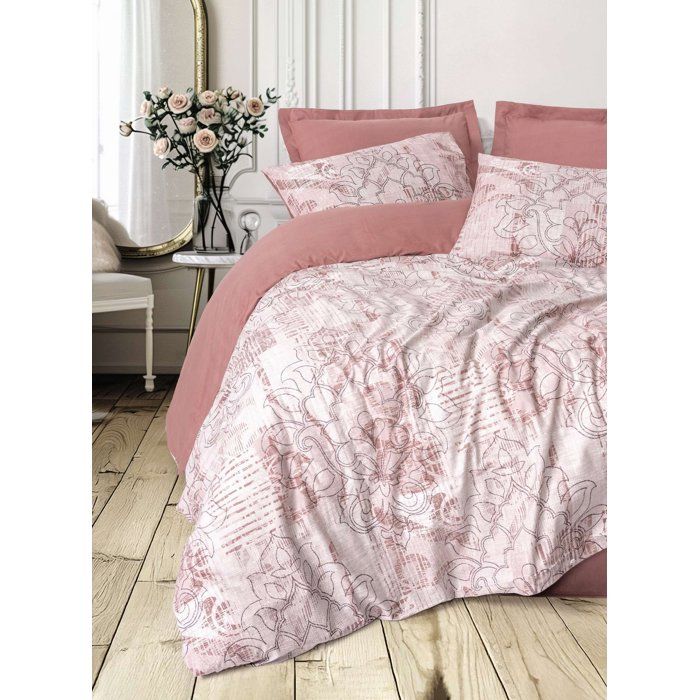 Parure de lit - 1 housse de couette 240 x 220 cm + 2 taies d'oreiller 60 x 60 cm - 100% coton renforcé - Rose poudré