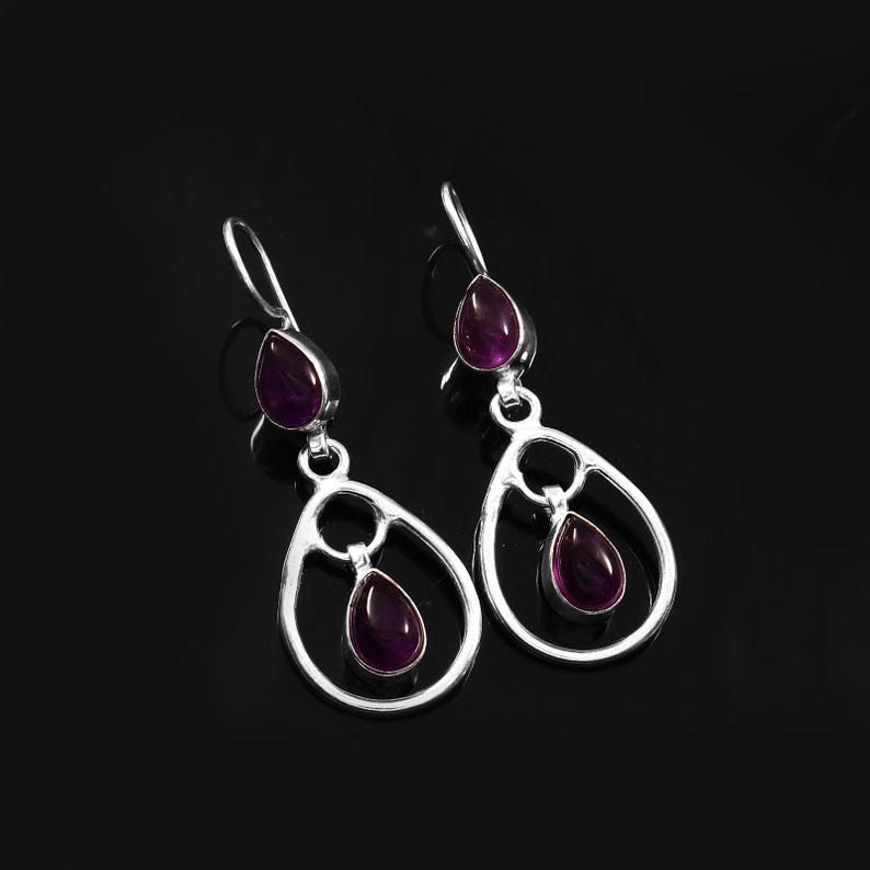 Solid 925 Sterling Silver Amethyst Gemstone Handmade Designer Earring Women Dangle Earrings