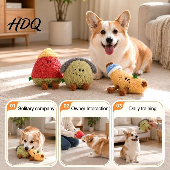 Teeth Grinding Toys for Puppies Plush Fruit Dog Toy with Bell Squeaky Interactive Chew Toy Funny Anthropomorphic Soft Stuffed Small To Medium