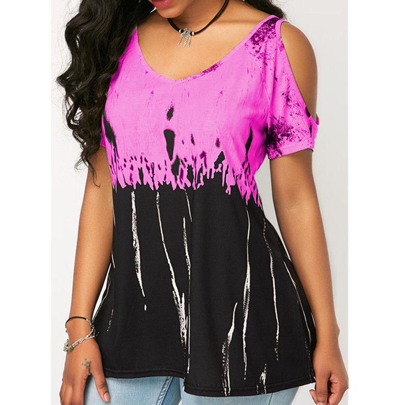 Plus Women Size Tshirt Cold Shoulder Tops Summer Blouse Casual Loose Shirts