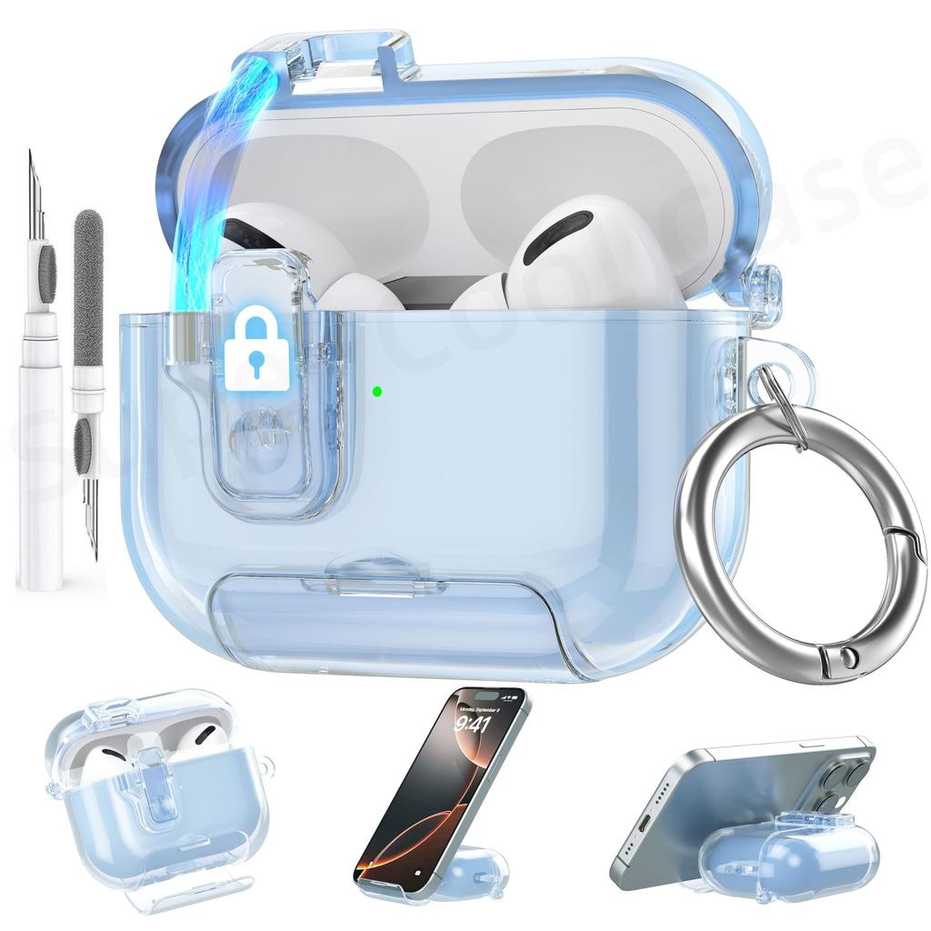 For AirPods Pro 3 Case (2025) with Phone Stand & Cleaning Kit Magnetic Automatic Lock Case Cover for AirPods Pro 3rd Generation