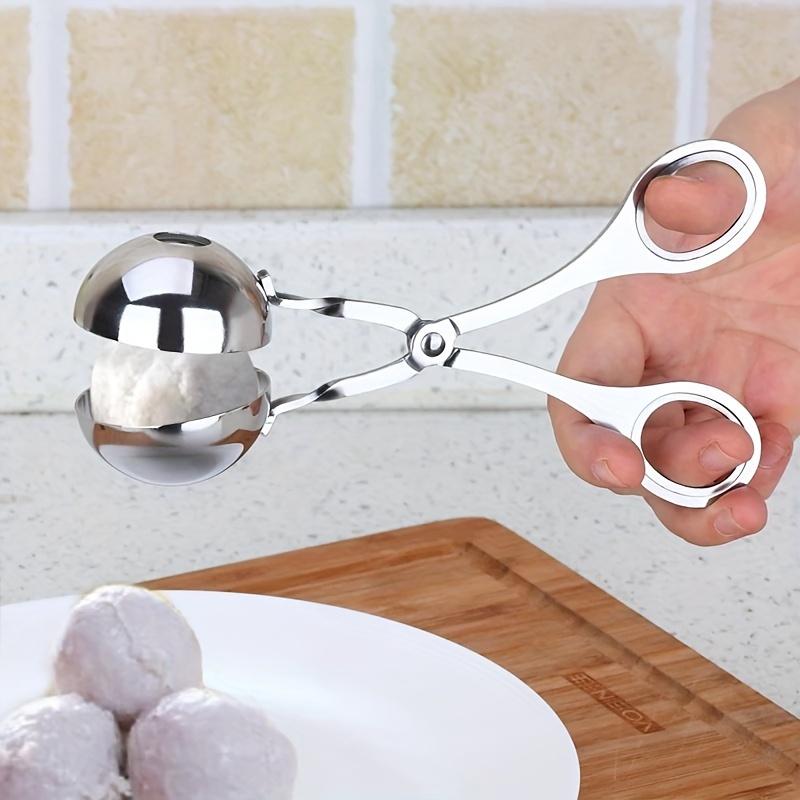 2pc DIY Stainless Steel Meatball Maker Spoon, Non-Stick Fish Ball Squeezer with Long Handle, Versatile Manual Kitchen Tool for Meat and Rice Balls