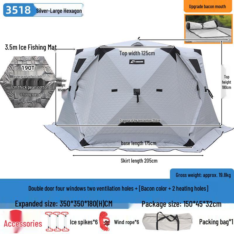 Hexagonal Cotton Ice Fishing Tent - Thickened, No Assembly Needed