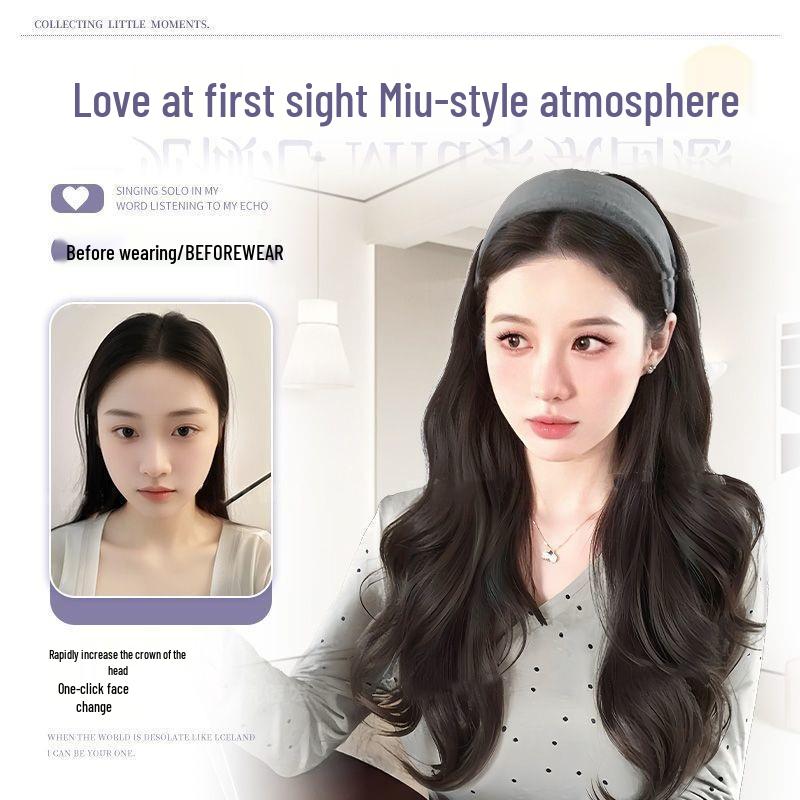 Gray Half-Head Big Waves Wig with Detachable Thickening Cap