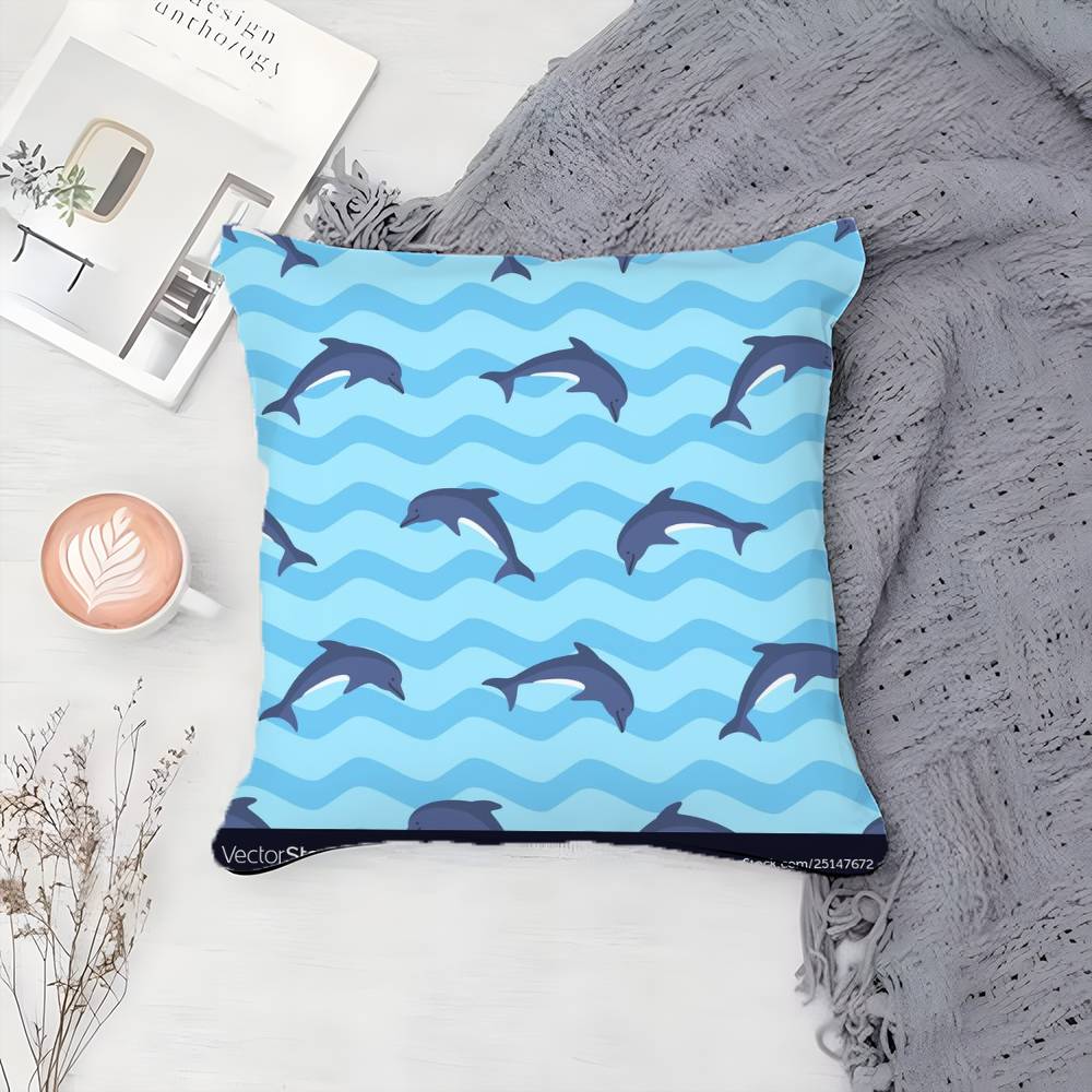 

Cartoon Simple Classic Dolphin Pattern Pillow Case Printing Pillowcase Living Room Sofa Cushion Cover Bedroom Room Decor 12x12Inch