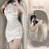 Vintage sex underwear straps cheongsam perspective hollow side split neck sexy temptation free uniform women's suit