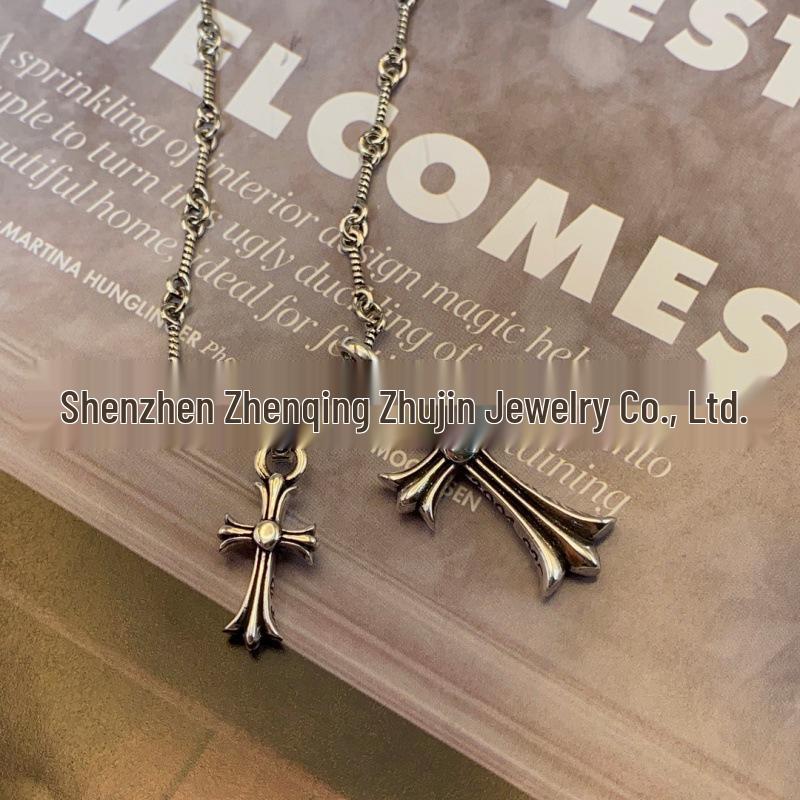 V Gold High Edition Double Cross Necklace with 18K Gold Plating & Multi-Color Diamond Pendant