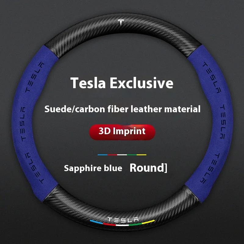 AMJ1 Tesla Steering Wheel Cover for Model 3/Y/S/X Roadster 2019-2025 Auto Interior Steering Wheel Accessories Anti-Slip Leather