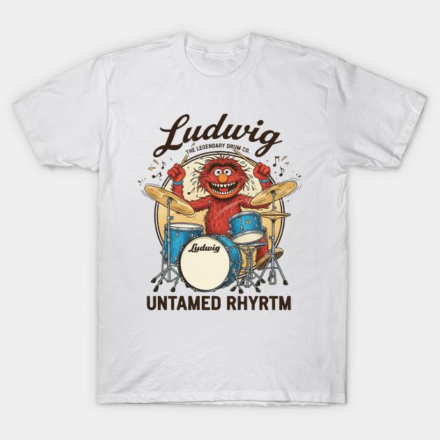 

Men Black Print T-shirt Vintage Ludwig Drums No-Cut Transfer Paper Print Cotton Tshirt L білий