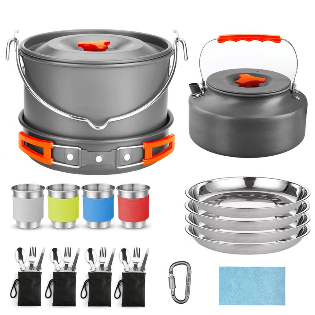 34PCS Camping Cookware Set Outdoor Cooking Pot with Nonstick Coating Portable Foldable Handle for Hiking Picnic