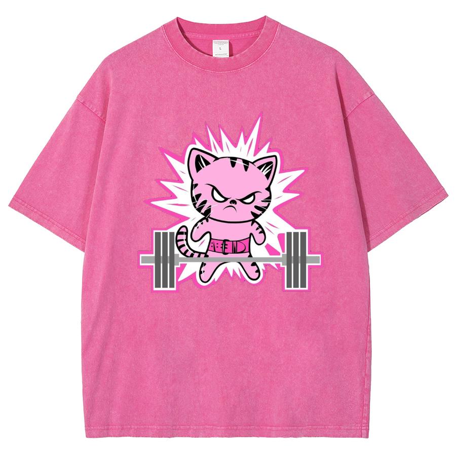 Sweet Cute Style Pink Cartoon Tiger Print Women's T-Shirt Washed Oversized Short Sleeve Casual Beautiful Statement Top