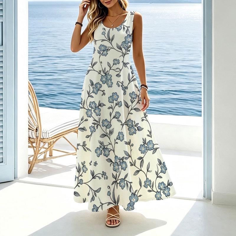 Women's Sleeveless Flowy Maxi Dress Fresh Lightweight Beach Vacation Dress,Versatile Casual Outfit