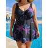 Women S Plus Size Printed Tankini Swimsuit Split Swimwear Black Purple