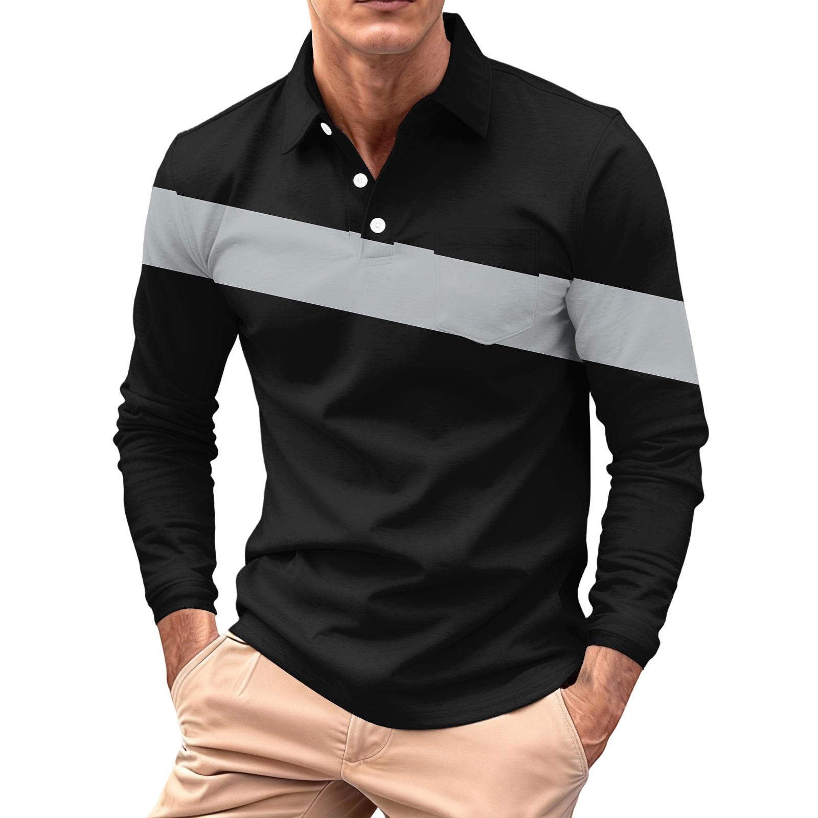 

Мужская повседневная рубашка с длинным рукавом, воротником, пуговицами и карманом M чёрный
