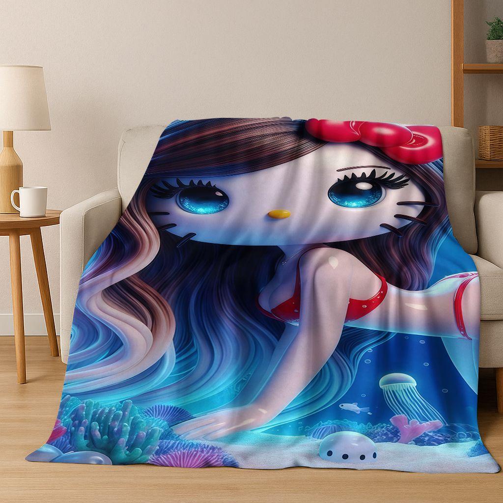 3D Sexy Hello Kitty Cat Girls Cartoon Flannel Blanket,Warm and Cozy Soft Throw Blanket for Home Bedroom Bed Sofa Picnic Cover
