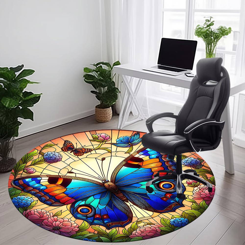 1pc Butterfly Garden Office Round Area Rug, Indoor Mat Suitable ForOffice, Under Office Chairs Bedroom Living Room Home Decor, Room Deco T043