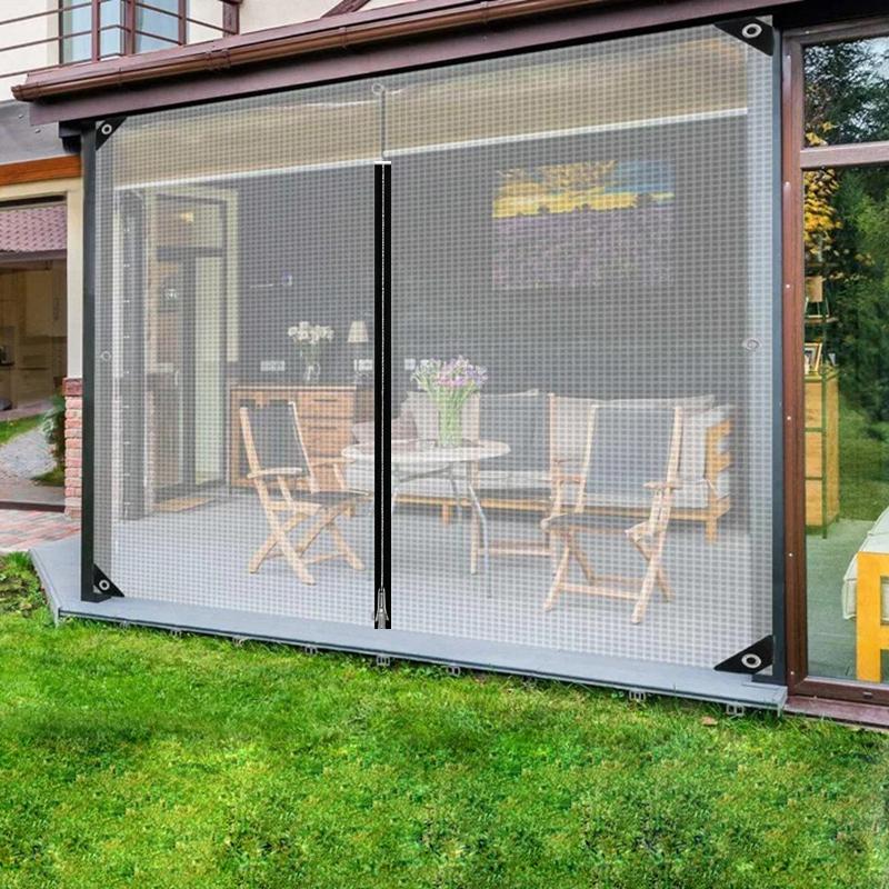 0.35MM Mesh Reinforced PE Tarpaulin with Zipper Pergolas Gazebo Waterproof Screen Patio Enclosure Tent Rainproof Curtain