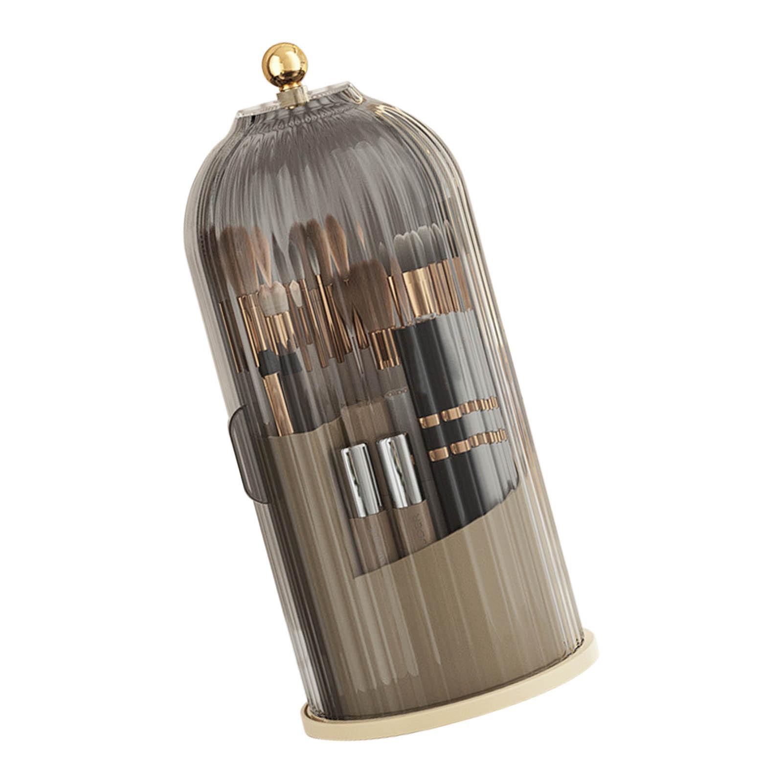 

Коробка-органайзер для косметики прозрачная вращающаяся с раздвижной дверцей, кейс для хранения кистей для макияжа, белая крышка чёрный