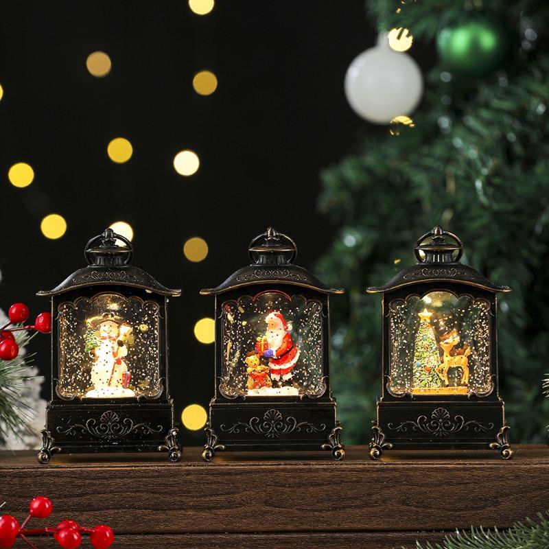 Weihnachts-Retro-Dekorationsartikel, Weihnachts-Windlaternen, Handgehaltene Wassertragende Flachlampe mit Weihnachtsmann, Leuchtband, Musikgeschenk-Ornamente