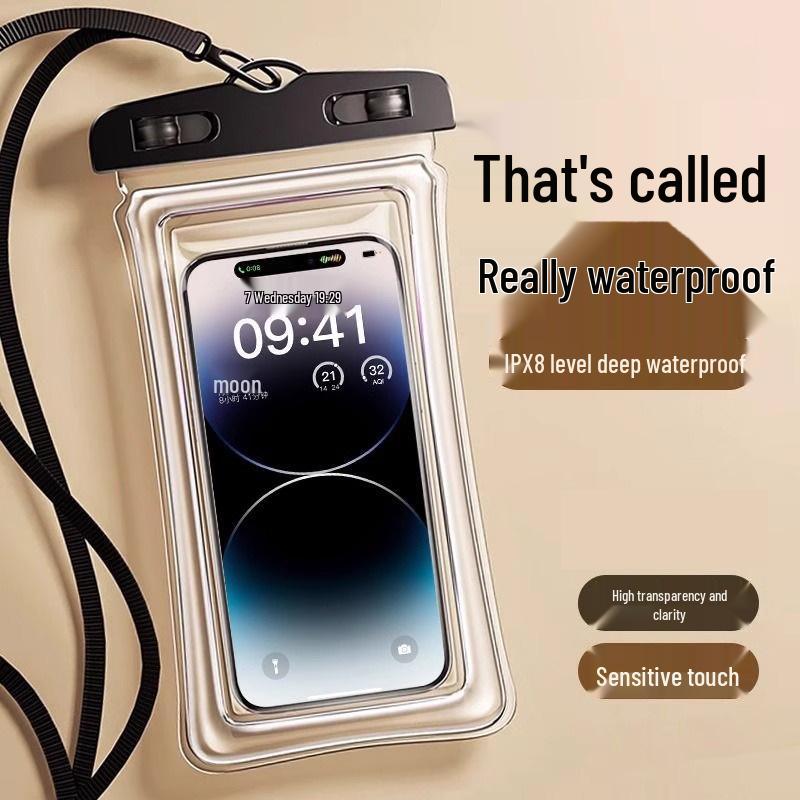 Waterproof Floating Phone Pouch with Airbag, Touchscreen Compatible, Ideal for Swimming, Rafting, and Rainproof for Food Delivery Riders.
