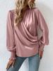 Women's Elegant Shirt V-Neck Lantern Sleeve Formal Business Casual Pure Color Blouse for Women