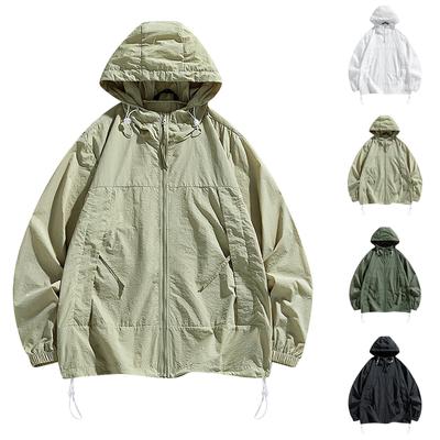 Summer Unisex Fashionable Solid Color Zippered Thin Hooded Jacket Sun Visor Jacket