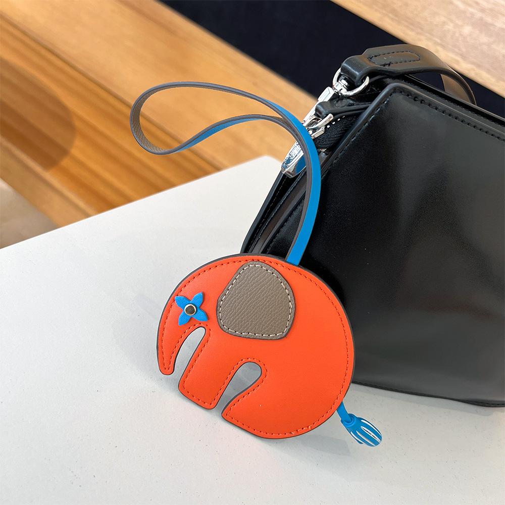 Bag Pendants Cute Elephant Charm for Purse Handbags Bag Accessories Car Charms Genuine Leather Teddy Elephant Key Decoration оранжевый