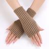 Women Half Finger Gloves Winter Knitted Arm Sleeves Fingerless Mittens Solid Color Soft Gloves Students Touch Screen Gloves