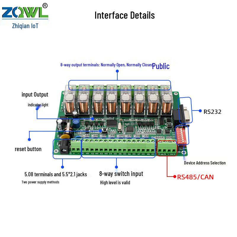 ZhiQian IoT 8-Channel Serial Relay IO Control Module
