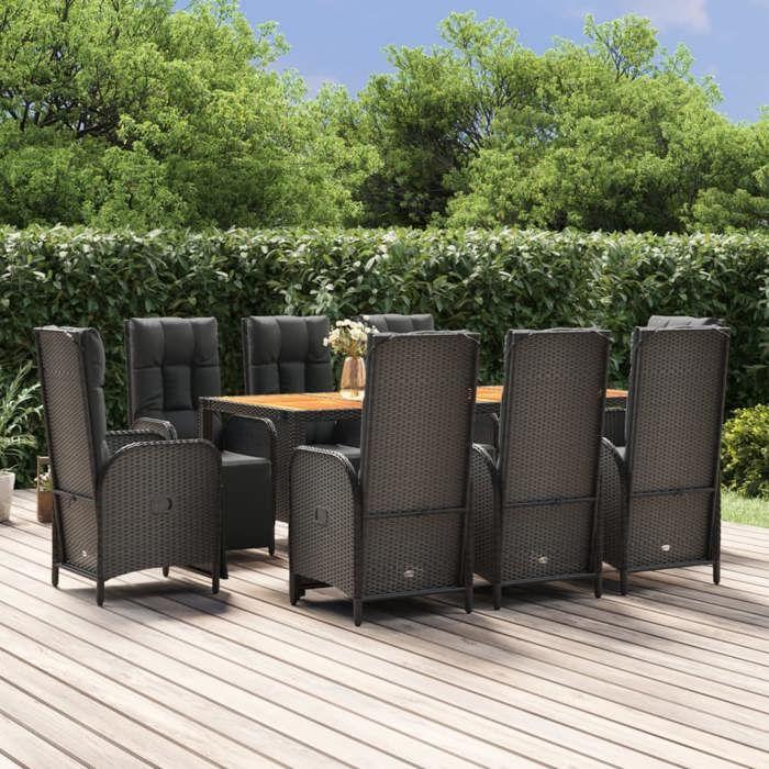 VidaXL 9-piece Garden Dining Set and Cushions Black Wicker, Dining Set, Dining Set 3185079