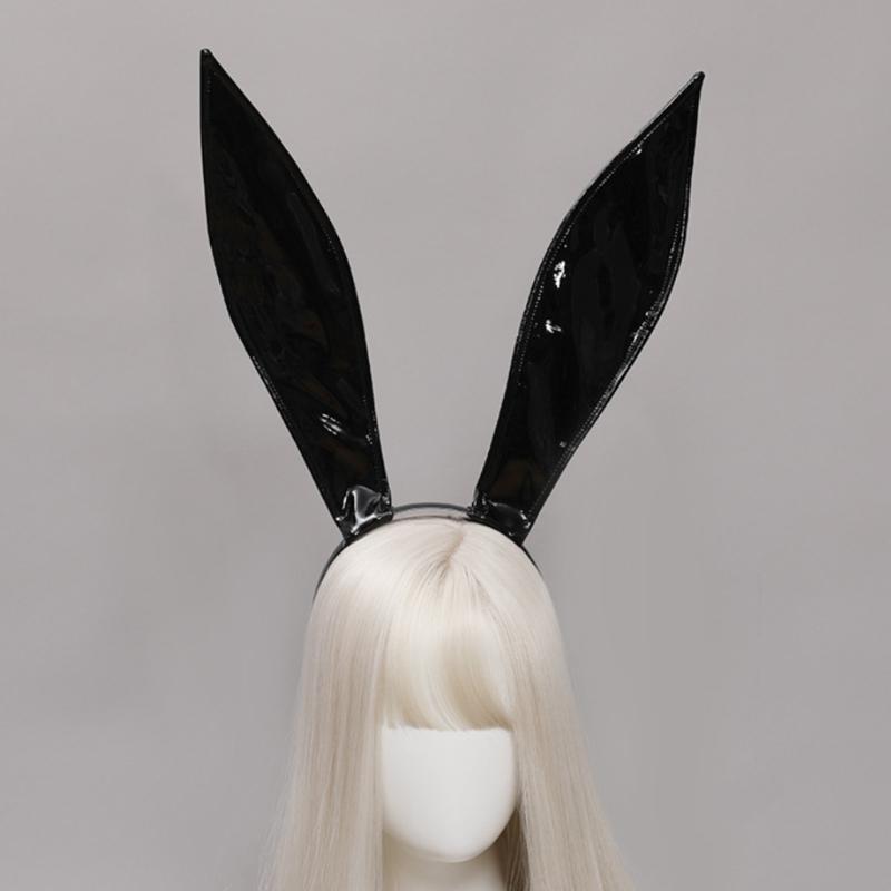 Leather Rabbit Ears Headband Handmade Sexy Bunny Ears Hairband Easter Halloween Cosplay Props Theme Hair Accessories