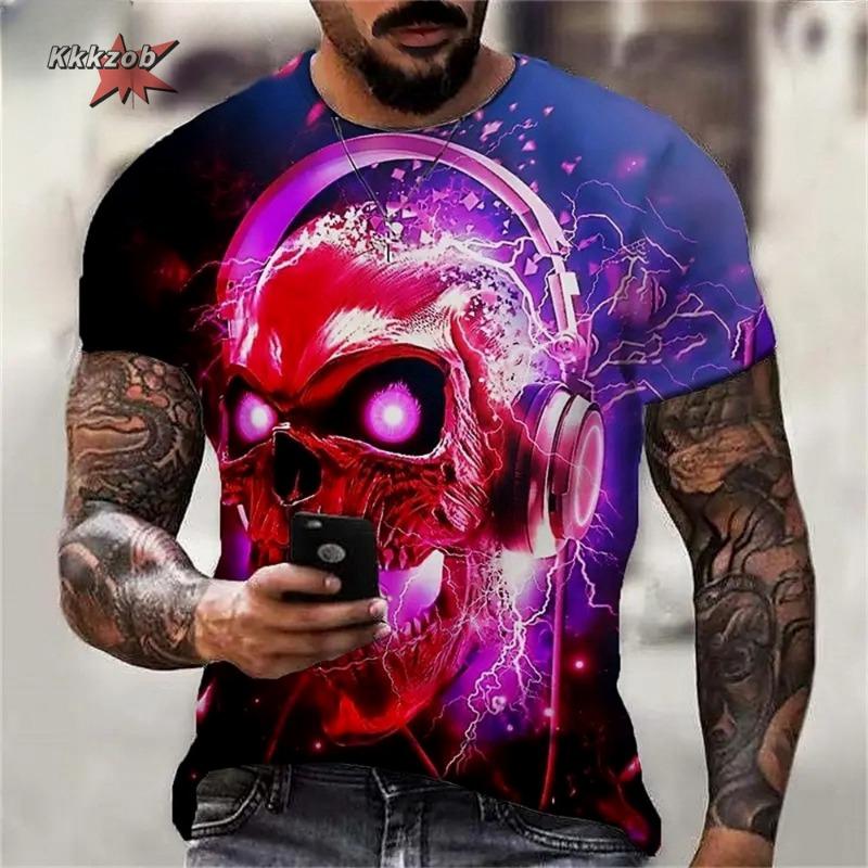 

New Horror Skull Graphic T-shirts Men Novelty 3D Printed Short Sleeve O-Neck Tee Kid Y2k Top Oversized S