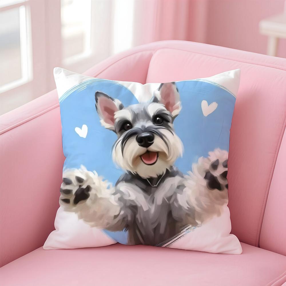 CUTE Miniature Schnauzeres Cushion Cover Pillowcase Short Plush Invisible Zipper Room Sofa Cushion Cover