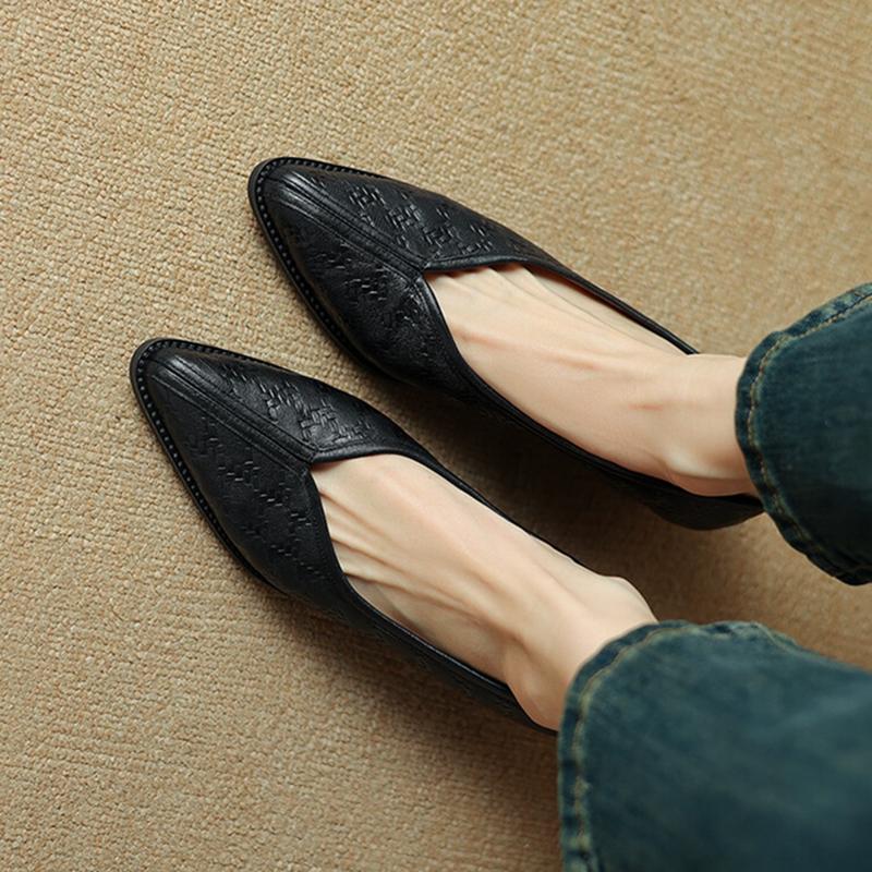 Fashion NEW Spring/Autumn Women Pumps Pointed Toe Chunky Shoes Genuine Leather Shoes for Women Concise Splicing High Heels Slip-on Shoes