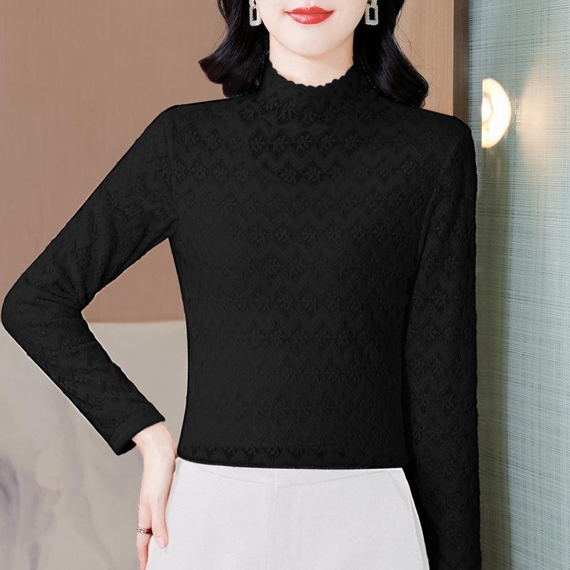 Lace Base Shirt for Women with New Slim Long-sleeved Hollow Top for Women's Inner Wear. Today's Design Slim Shirt