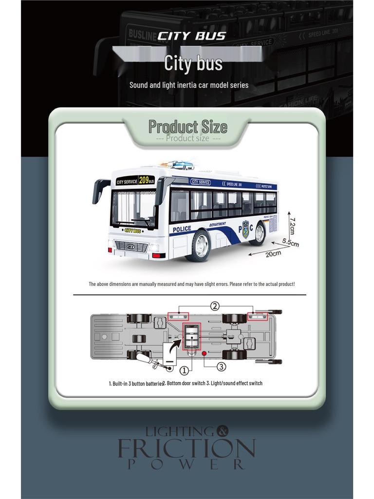 Children's Police Bus Toy Car with Sound, Lights, and Openable Door