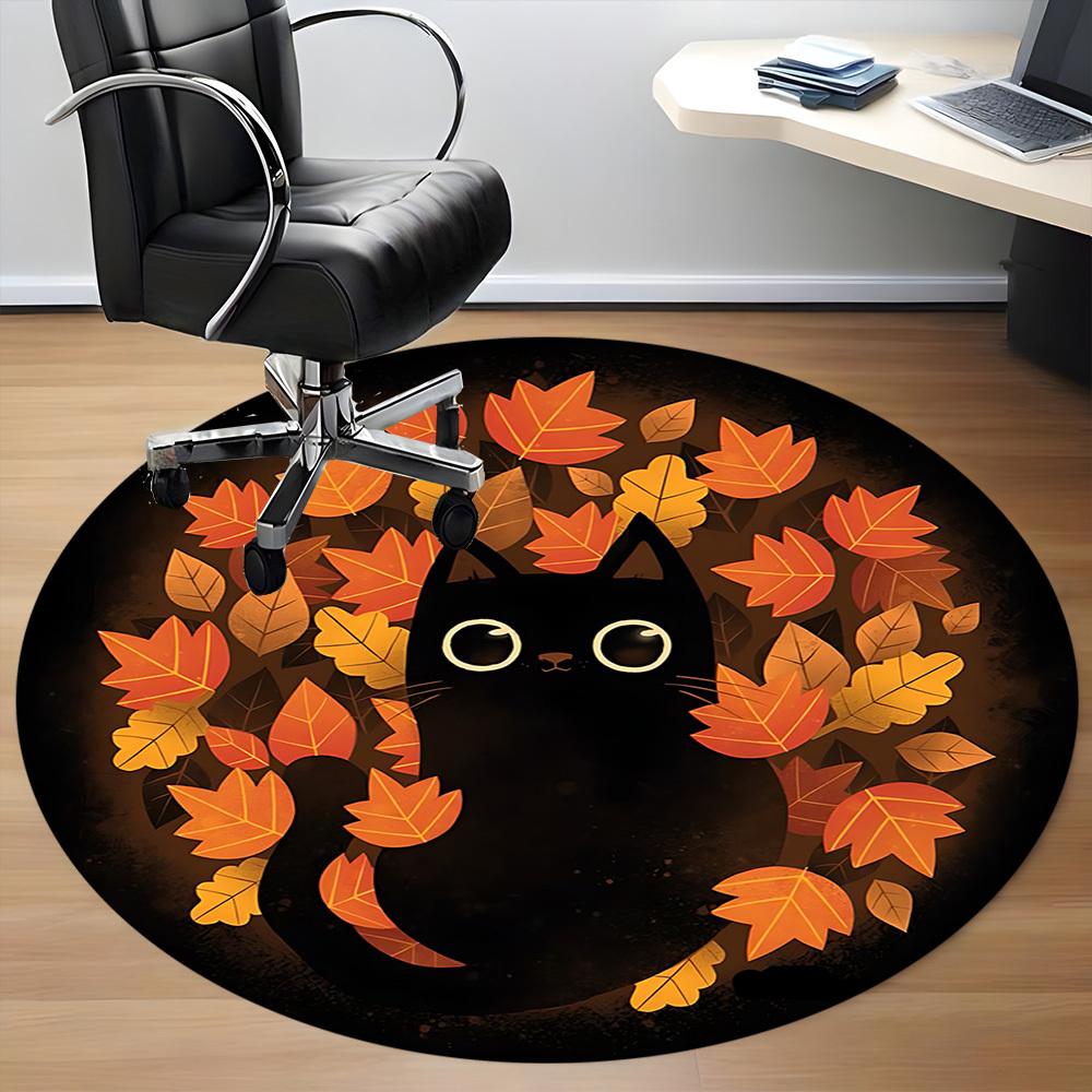 1pc Autumn Cat Office Round Area Rug, Indoor Mat Suitable For Office, Under Office Chairs Bedroom Living Room Home Decor, Room Deco