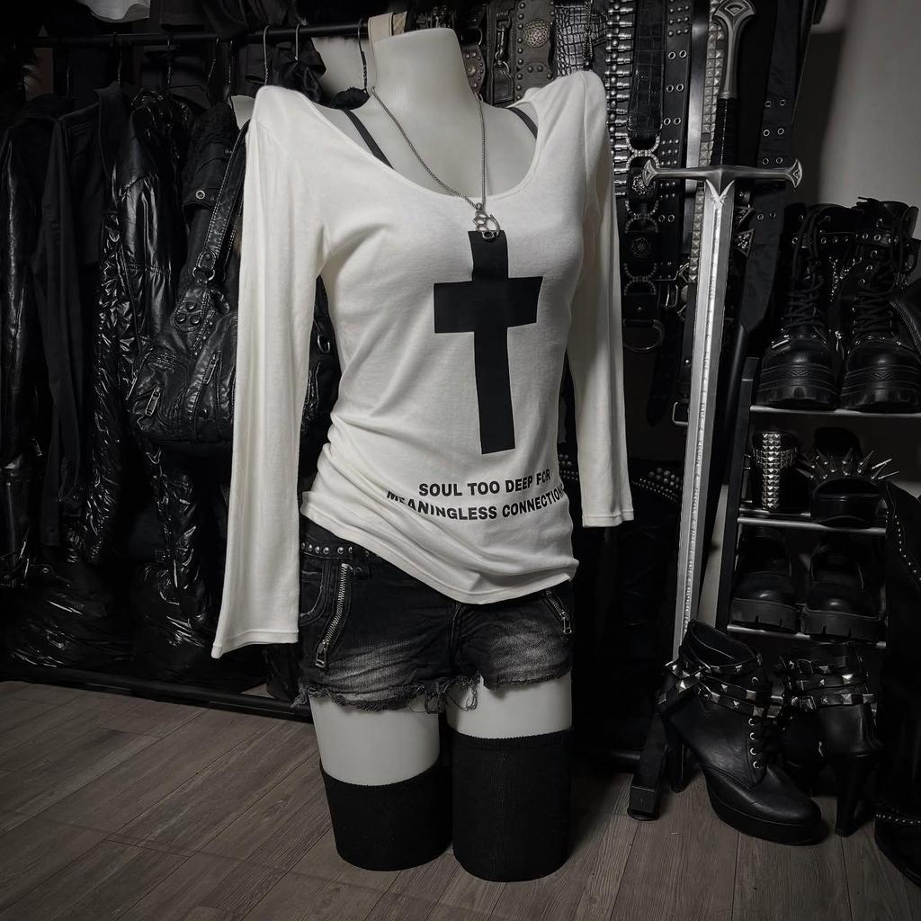 Vintage Y2K Retro Print Slim Fit Round Neck Long Sleeve T-Shirt for Women - Autumn/Winter Fashion