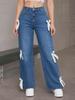 European and American women's clothing high street wide-leg pants bow jeans women's high-waisted and thin floor-mopping trousers