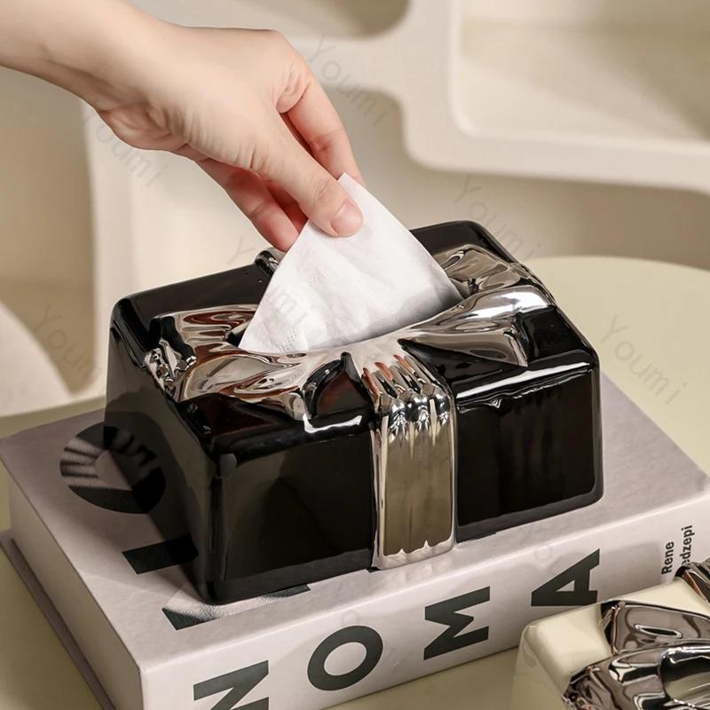 Bow Tie Ceramic Tissue Box Cover Modern Home Decor Hotel Dining Table Tissue Paper Boxes Living Room Decoration Accessories
