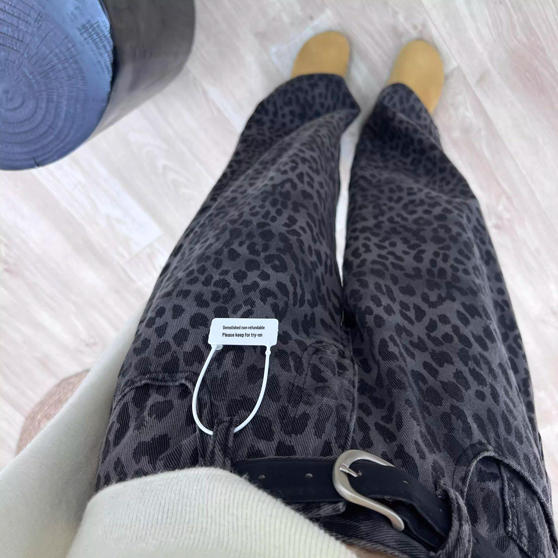 Women s High Waist Retro Leopard Print Jeans - Slimming Straight Leg, Versatile for Autumn/Winter. 4XL